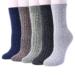 5 Pair Vintage Thick Knit Women Winter Wool Socks