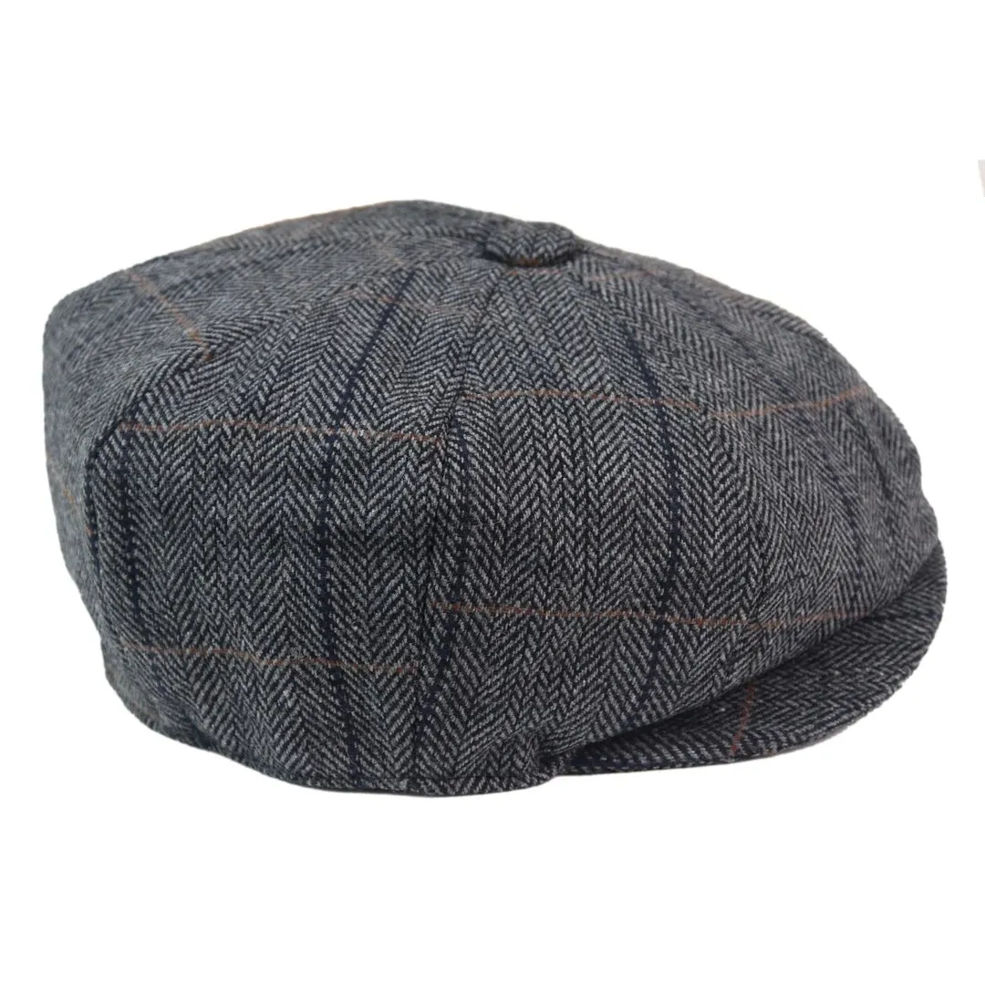 Albert - Men's 8 Panel Hat Wool Newsboy Flat Cap Grandad 1920s Peaky Blinders