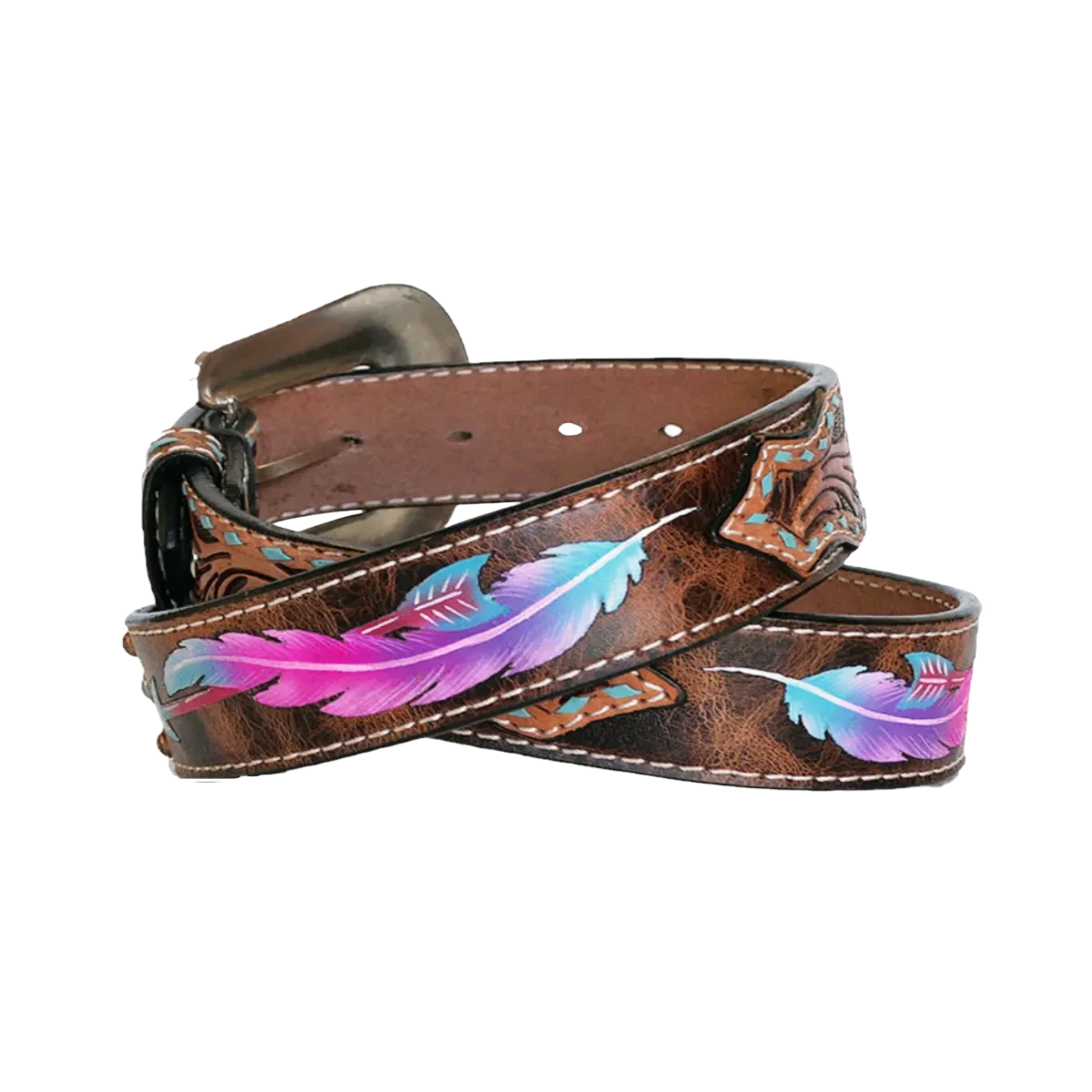 Angel Ranch Ladies Tooled Tab Feathered Arrow Brown Belt D140001308