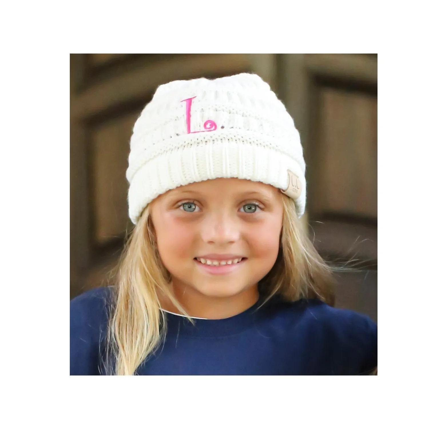 BJ-Kids-1 Initial Beanie Ivory