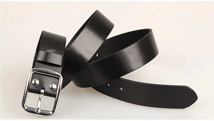 Black Handmade Leather Belts Minimalist Mens Silver Black Leather Belts for Men