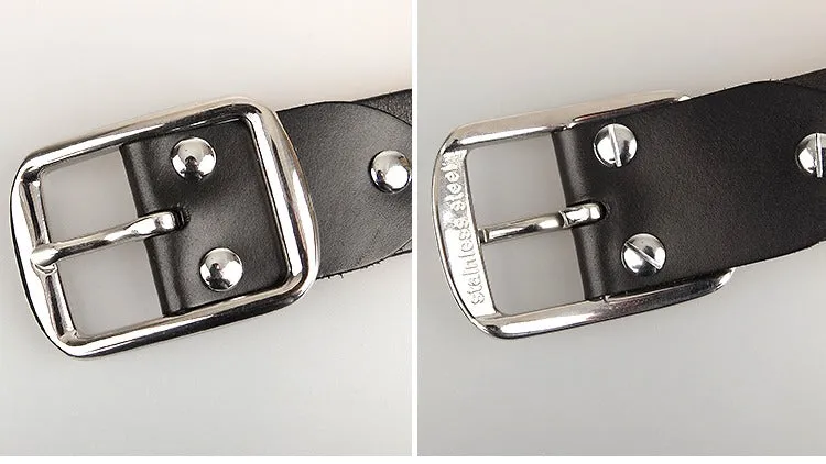 Black Handmade Leather Belts Minimalist Mens Silver Black Leather Belts for Men