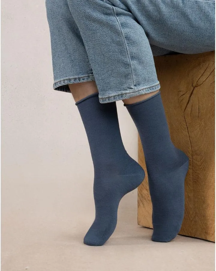 Bleu Foret Wool Socks Cotton Inside