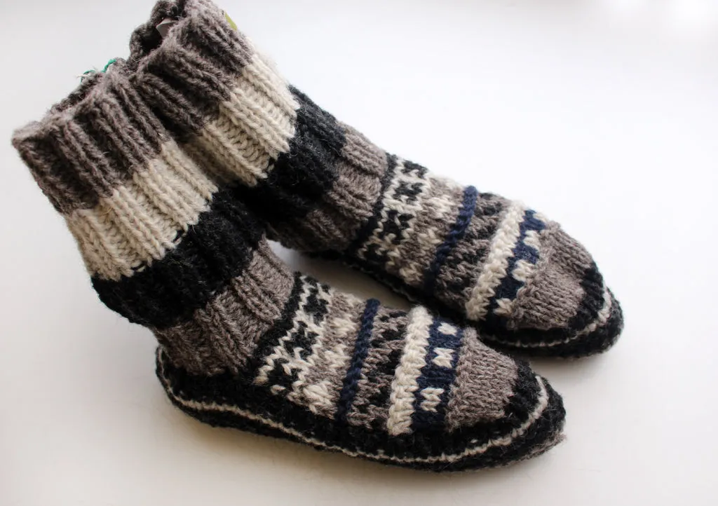 Brown and Black Multicolor Woolen Bed Slipper Boots