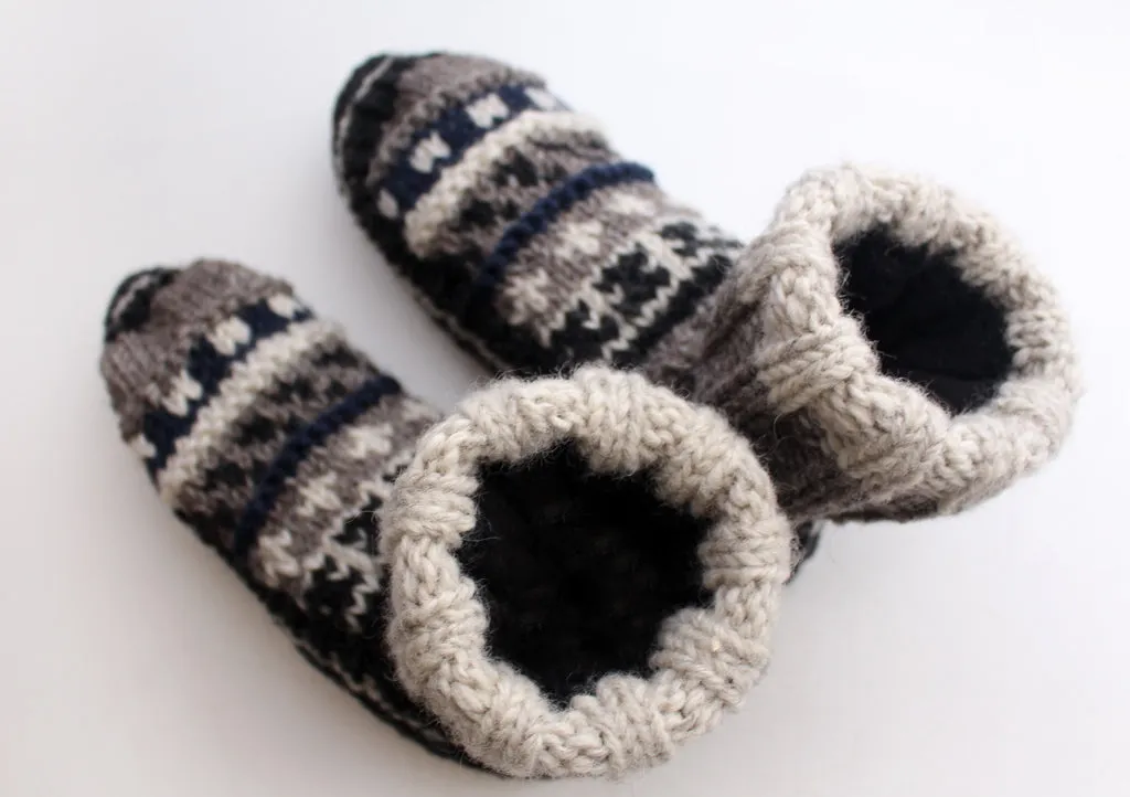 Brown and Black Multicolor Woolen Bed Slipper Boots