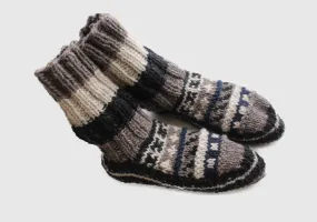 Brown and Black Multicolor Woolen Bed Slipper Boots