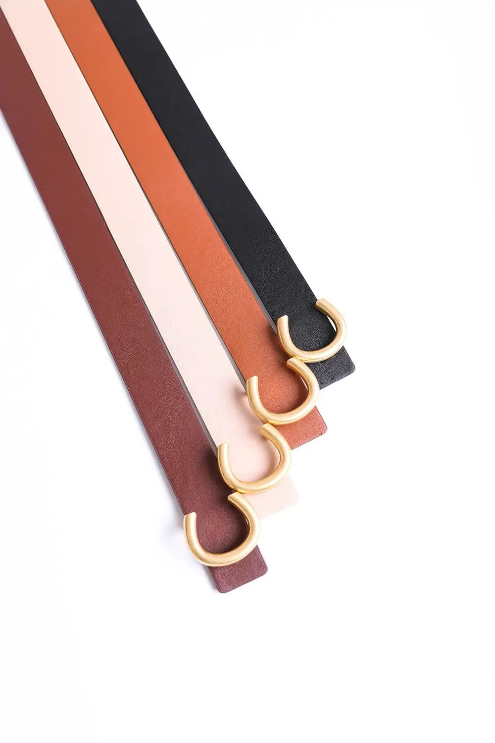 Brown Minimalist Gold Horseshoe Buckle Belt