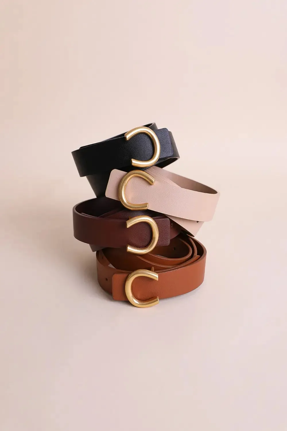 Brown Minimalist Gold Horseshoe Buckle Belt