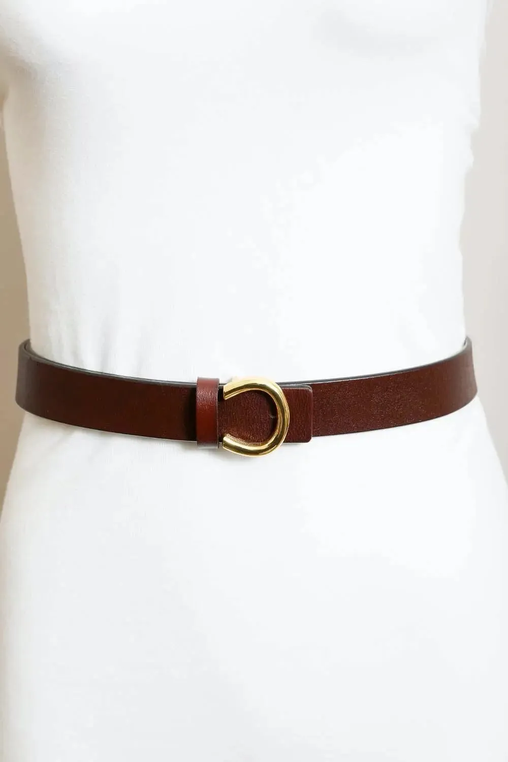 Brown Minimalist Gold Horseshoe Buckle Belt