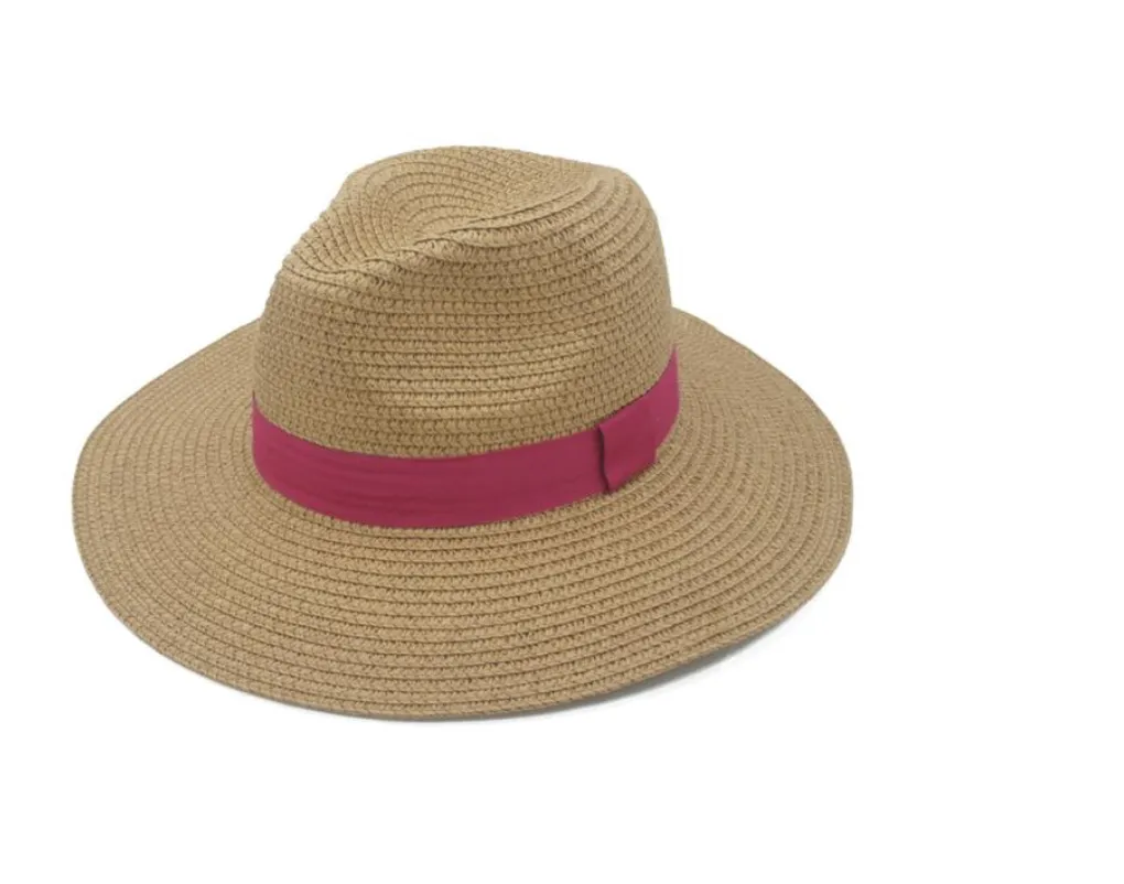 COLOR BANDED TAN SUMMER FEDORA HAT