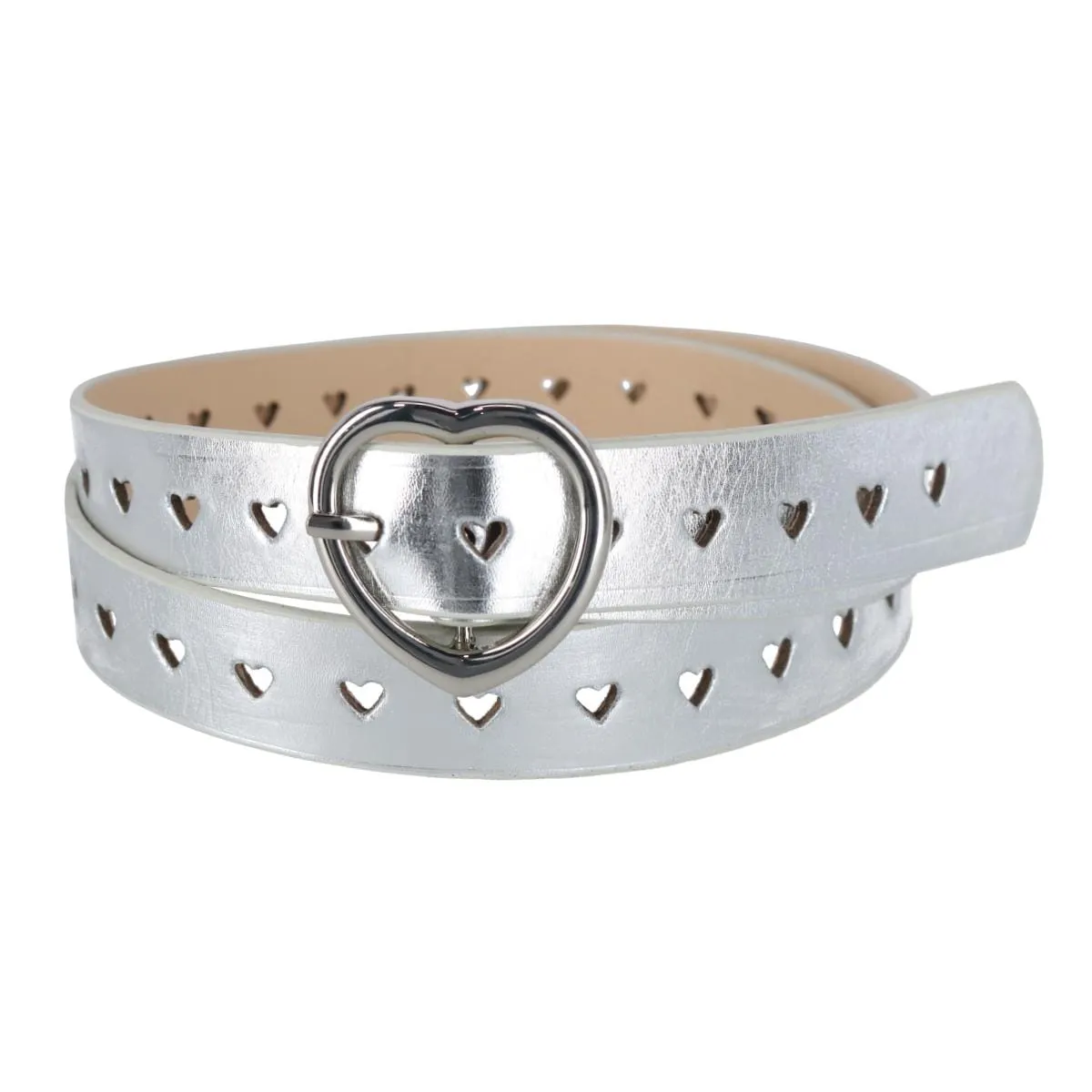 CTM® Women's Metallic Heart Punched Belt with Heart Buckle