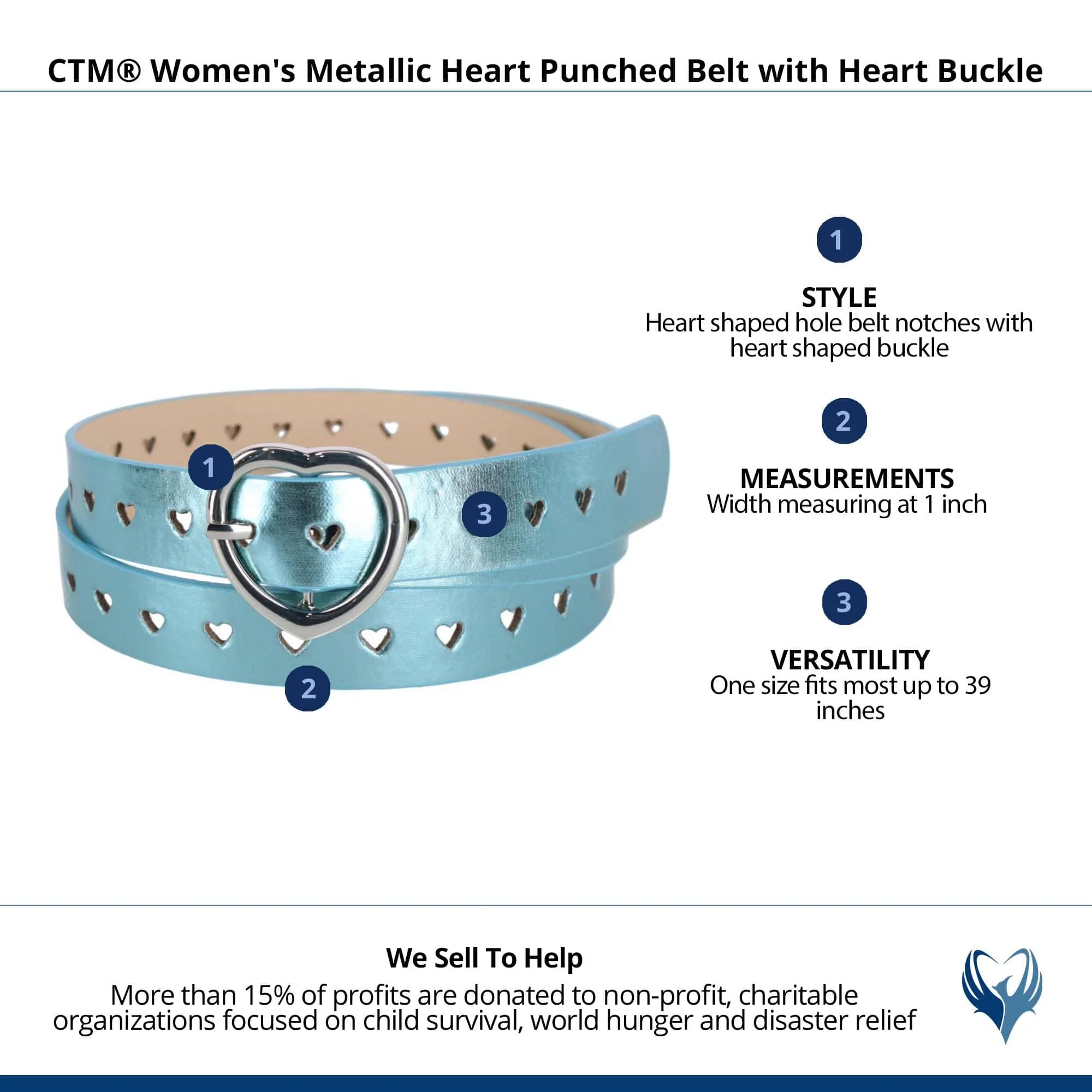 CTM® Women's Metallic Heart Punched Belt with Heart Buckle