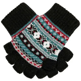 Dents Abstract Half Finger Knitted Gloves - Black