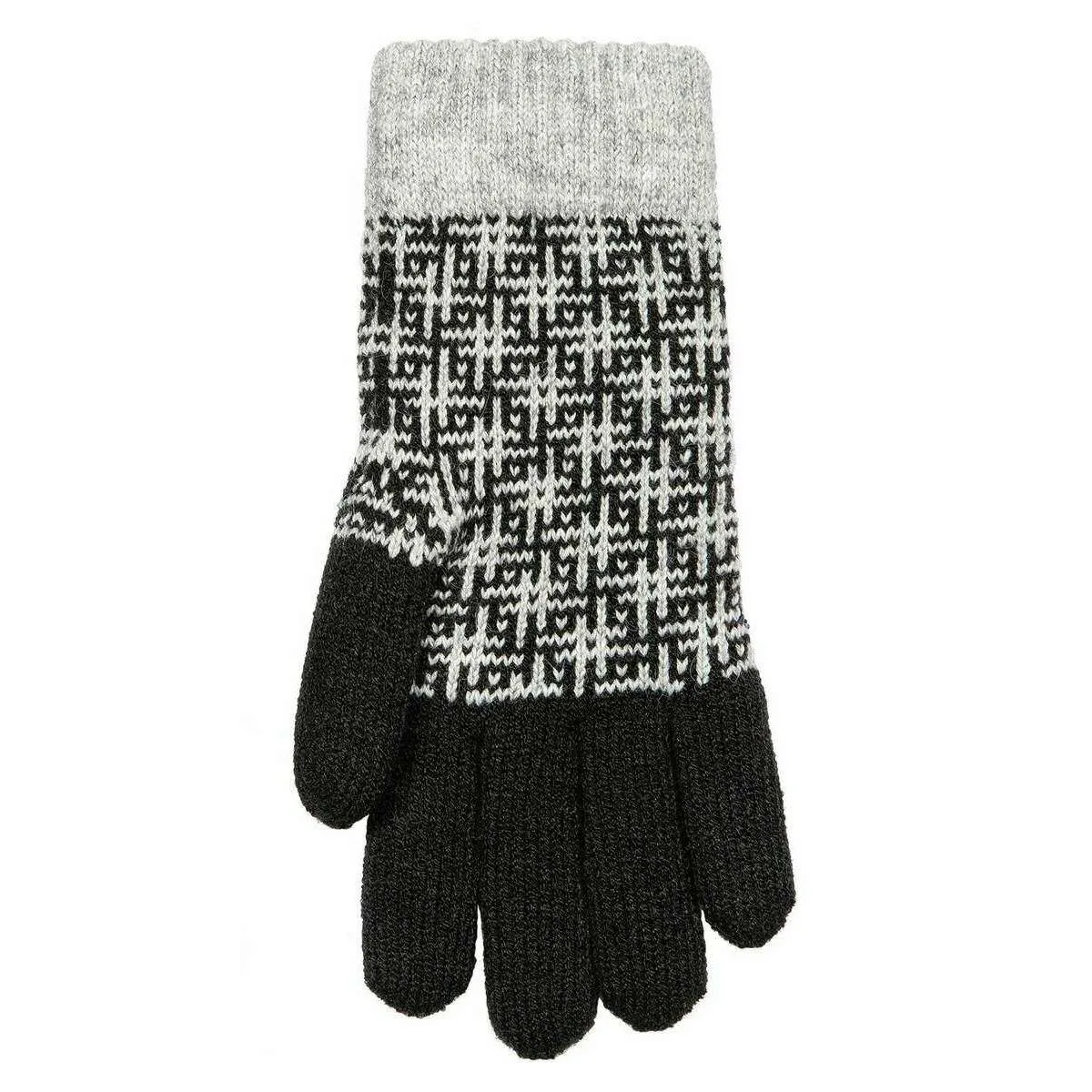 Dents Hashtag Jacquard Knitted Gloves - Black/Dove Grey