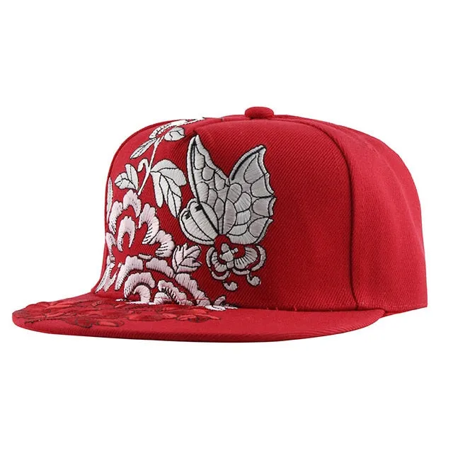 Floral Embroidery Street Style Snapback Hip Hop Cap