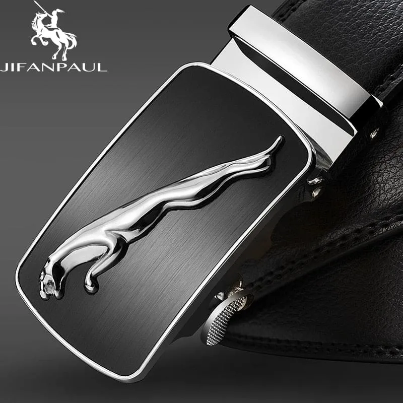 Genuine Leather Jaguar Pattern Decorative Alloy Automatic Buckle Belt