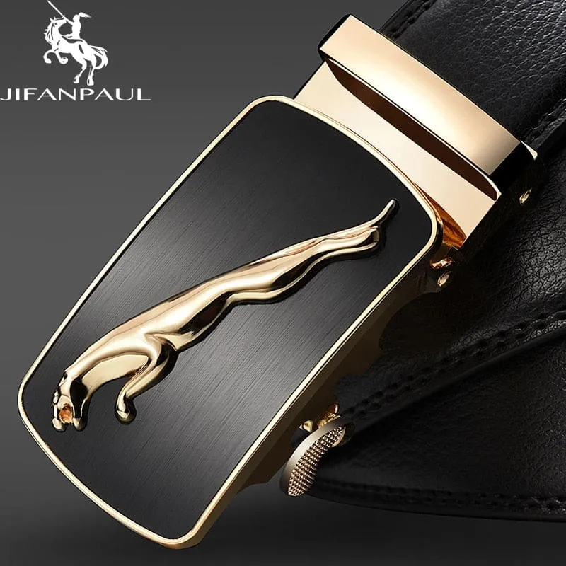 Genuine Leather Jaguar Pattern Decorative Alloy Automatic Buckle Belt