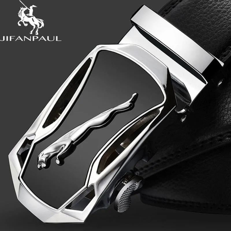 Genuine Leather Jaguar Pattern Decorative Alloy Automatic Buckle Belt