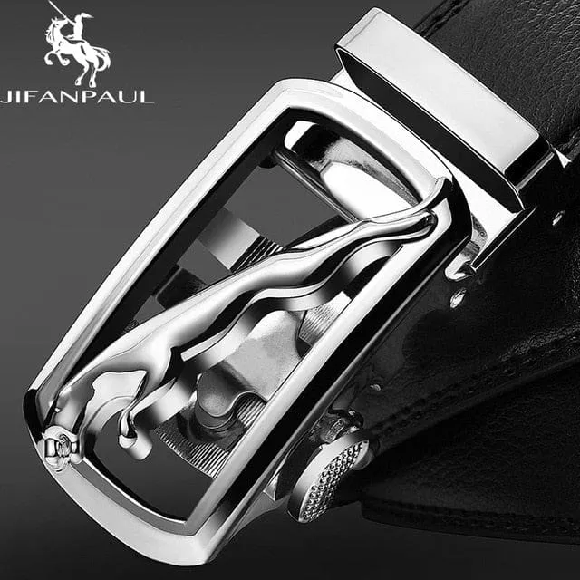 Genuine Leather Jaguar Pattern Decorative Alloy Automatic Buckle Belt