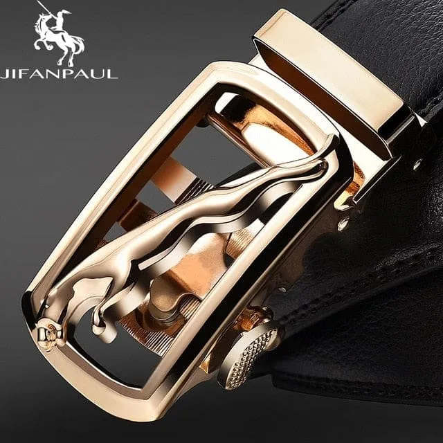 Genuine Leather Jaguar Pattern Decorative Alloy Automatic Buckle Belt