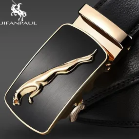 Genuine Leather Jaguar Pattern Decorative Alloy Automatic Buckle Belt