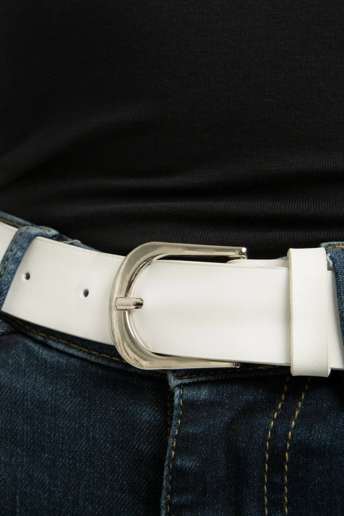 Genuine Leather Jeans Belt - White