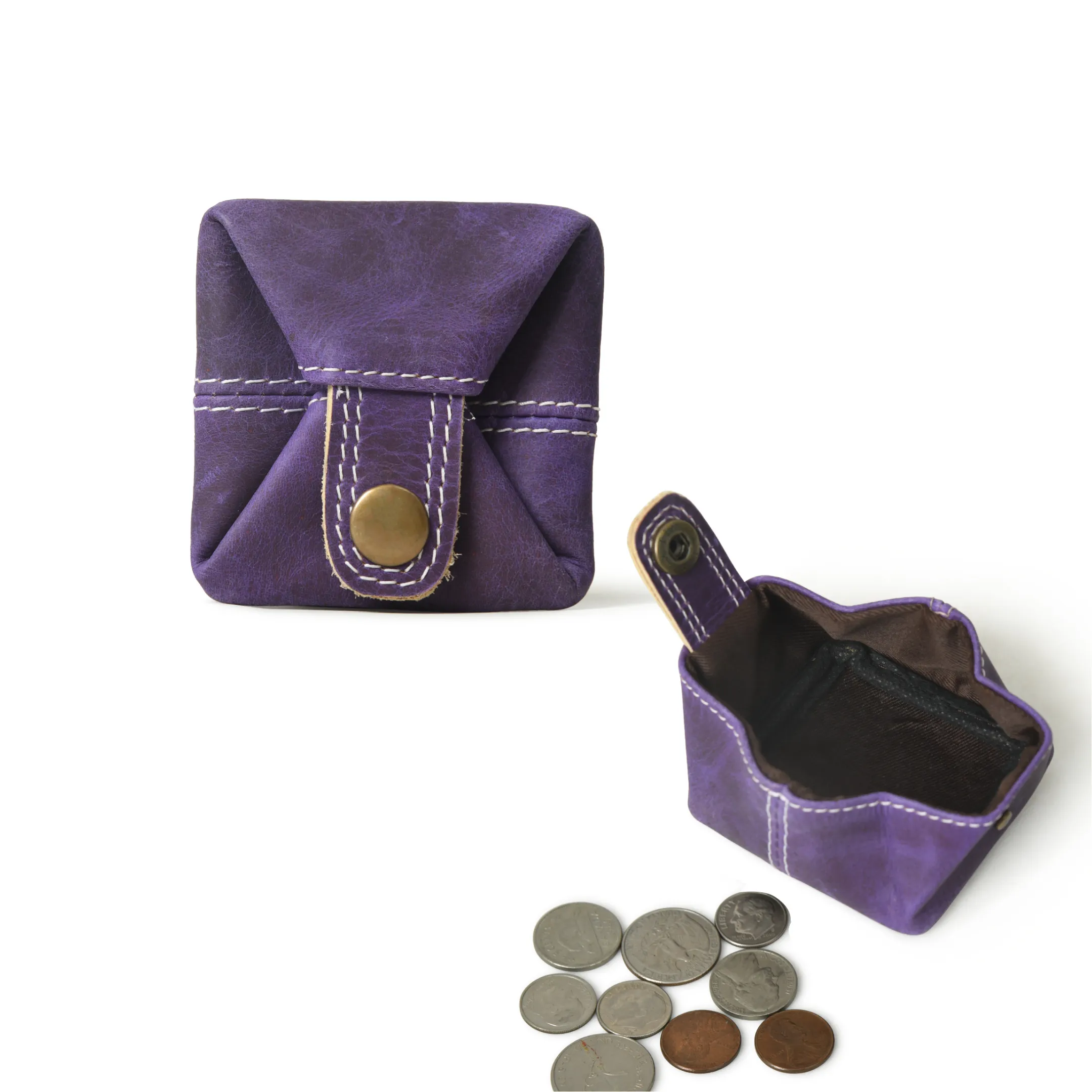 Genuine Leather Purple Coin Pouch for Men Women