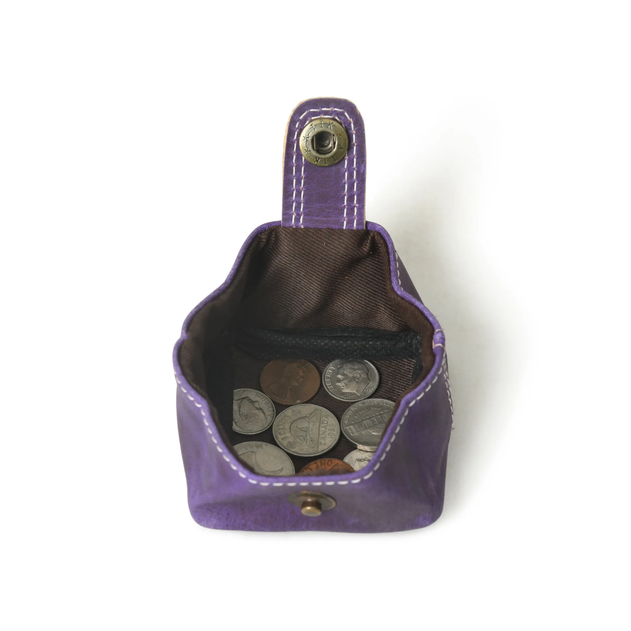 Genuine Leather Purple Coin Pouch for Men Women