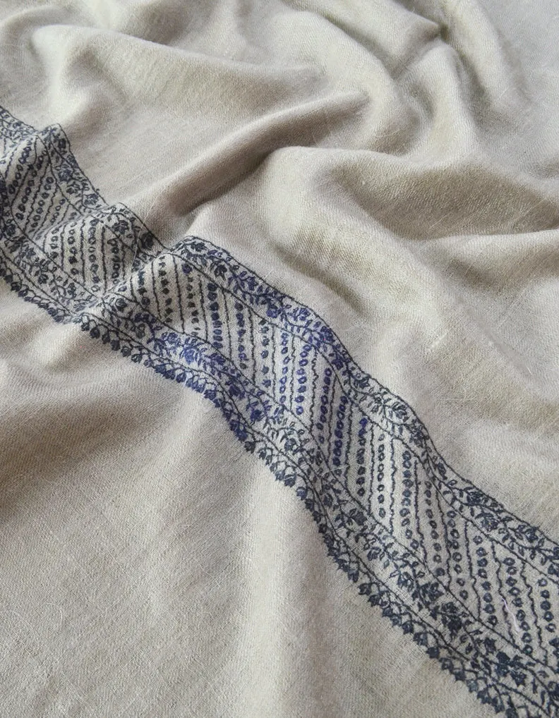 Hand Embroidered Pashmina Stole Natural Grey 5326