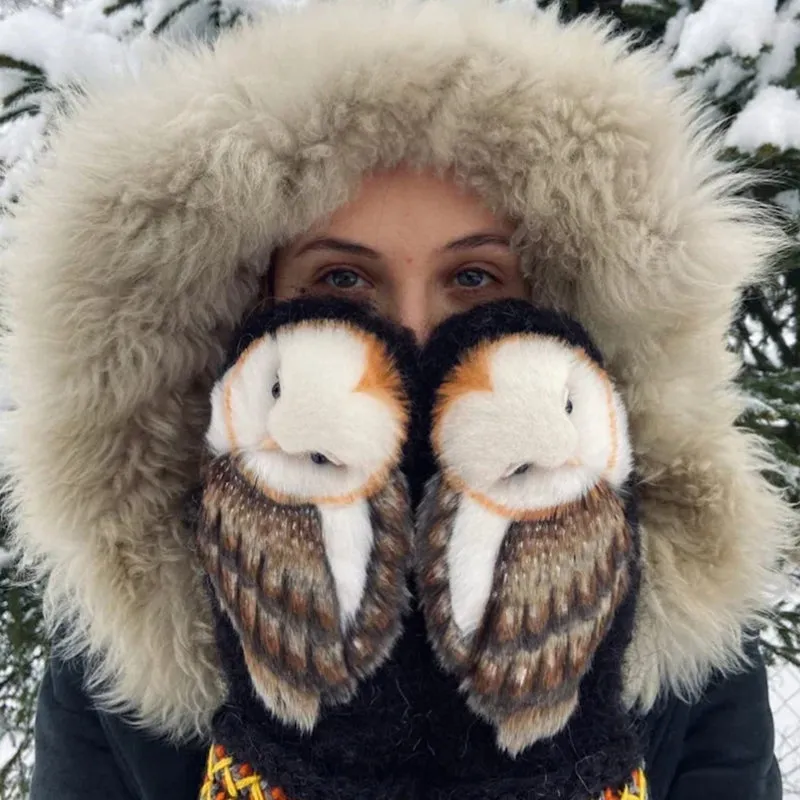 Hand Knitted Nordic Mittens With Owls