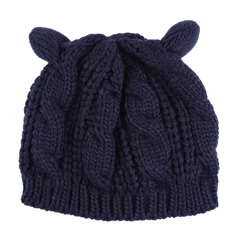 Hand Made 3D Cute Knitted Cat Ear Beanie For Winter