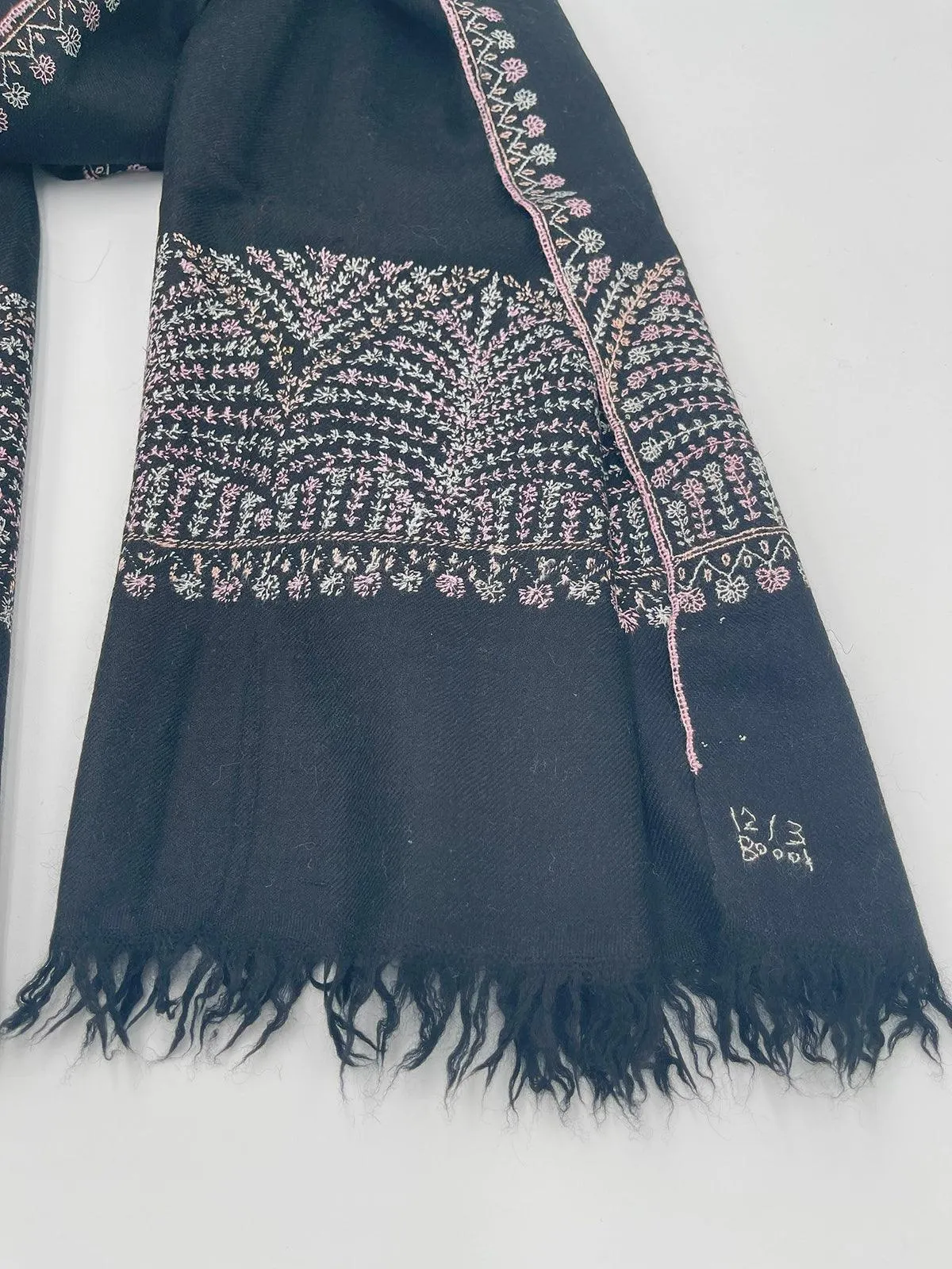 Handwoven 100% Pashmina - BLACK WITH PASTEL EMBROIDERY