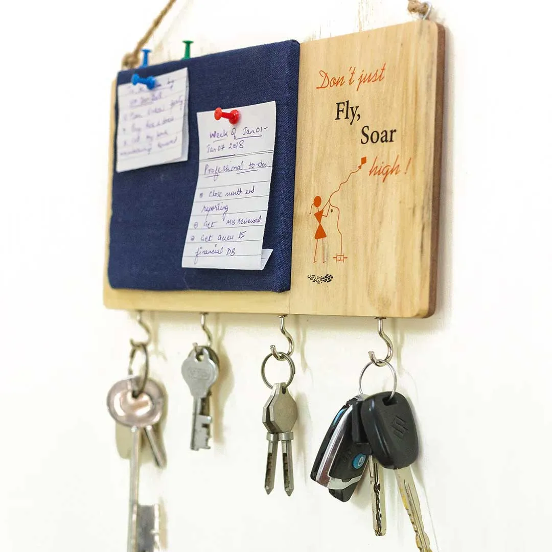 IVEI Blue Stylish Wooden Pin Board with Key Hooks