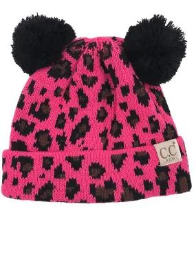 KIDS-80 Pom Pom Beanie New Candy Pink Leopard