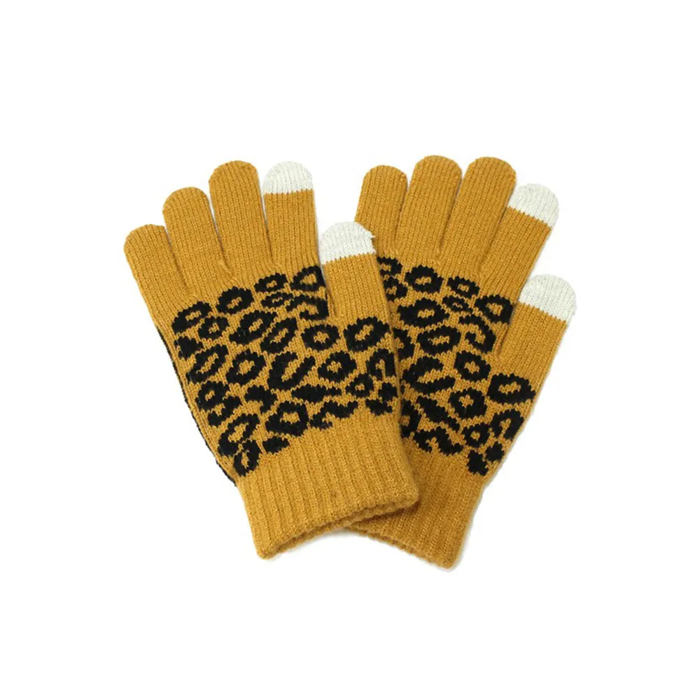 Knit Gloves (Brown Leopard)