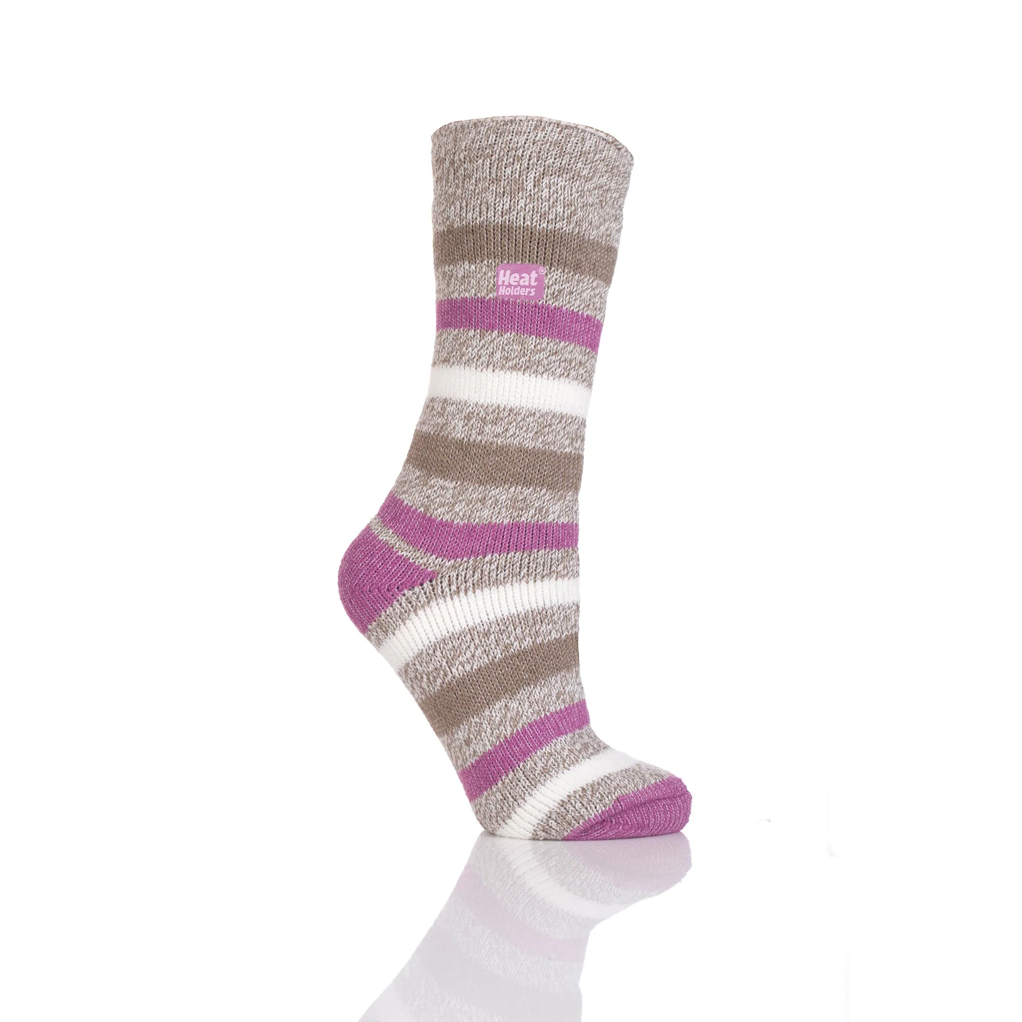 Ladies Original Patterdale Twist Stripe Socks - Oat & Pink