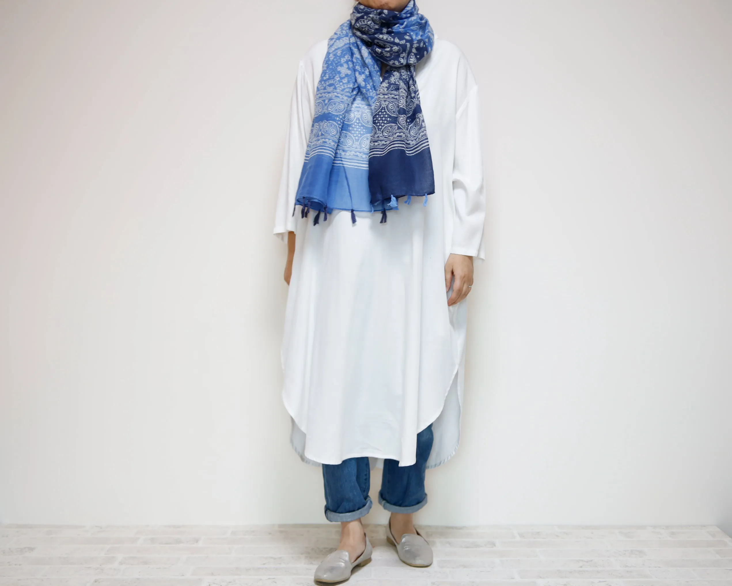 <A19>  PRINTED  Scarf BLUE