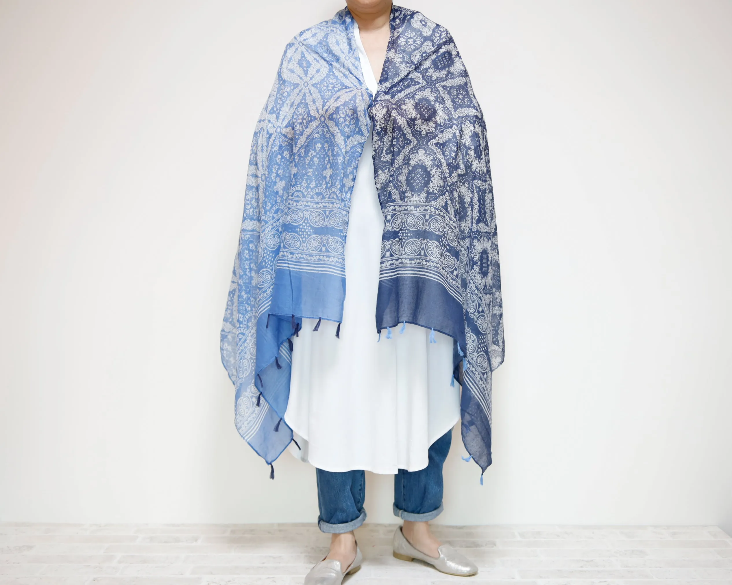 <A19>  PRINTED  Scarf BLUE