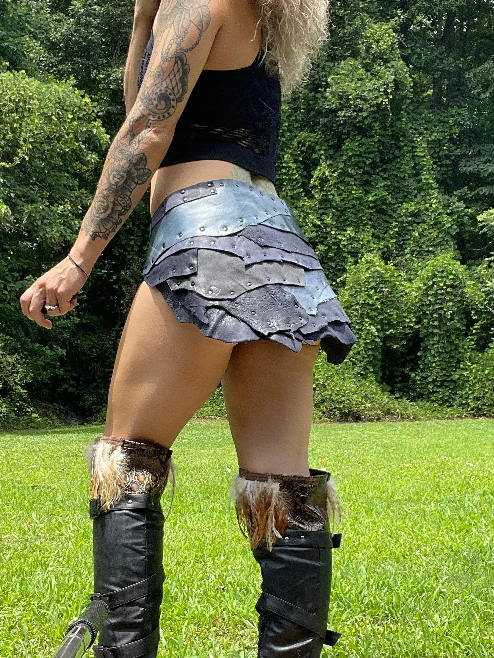 MAIA, Blue Leather Patchwork Skirt, Leather Utility Belt, Burning Man Skirt, Steampunk costume, Rave Costume, Viking Belt