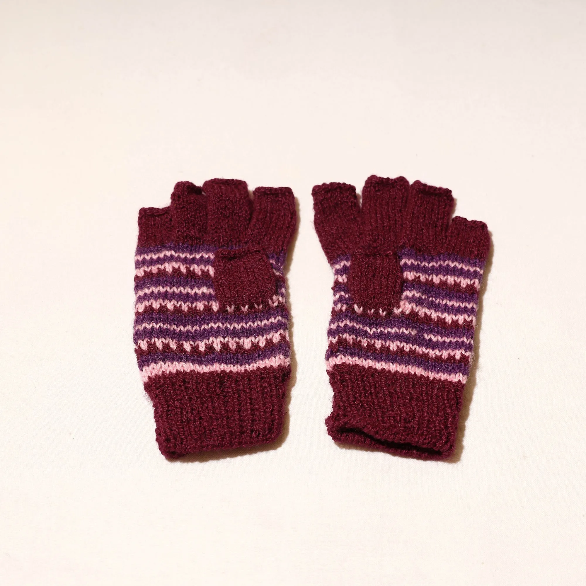 Maroon - Kumaun Hand Knitted Woolen Gloves (Adult)