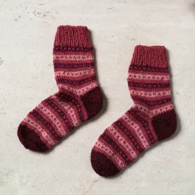 Maroon  - Kumaun Hand Knitted Woolen Socks - Kids