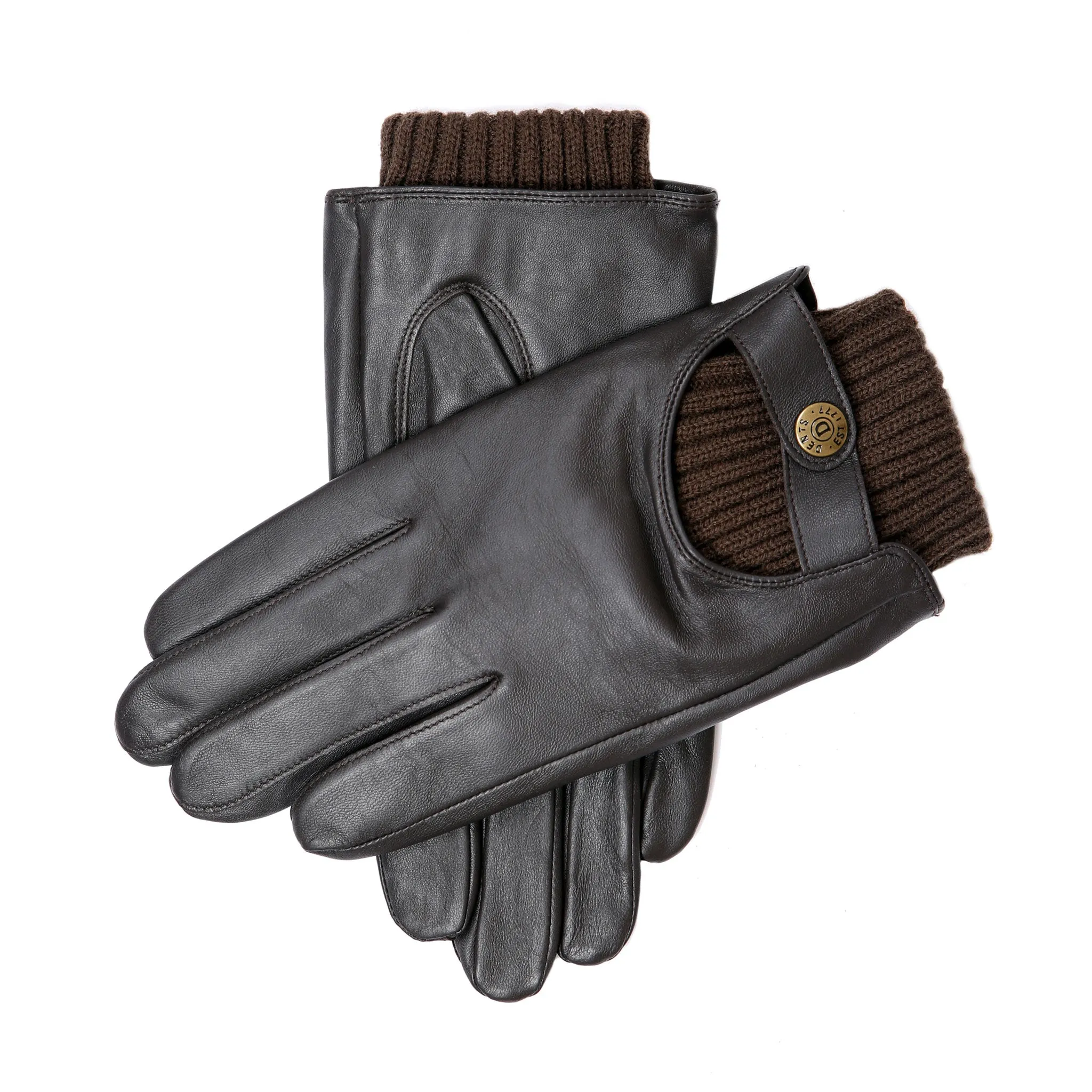 Men's Touchscreen Lined Leather Gloves with Knitted Cuffs