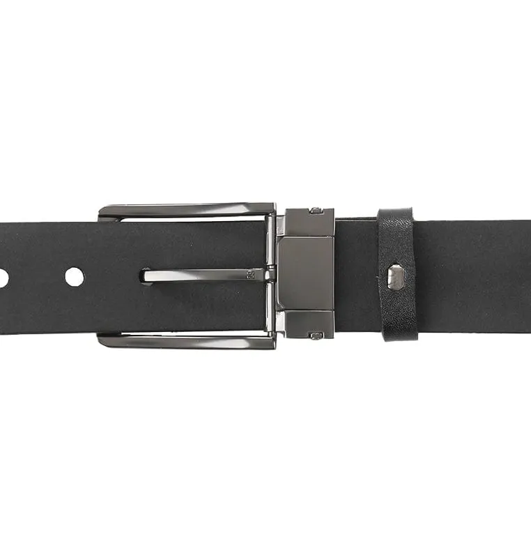 Minimalist Square Pin Buckle Top Grain Leather Belt - Black