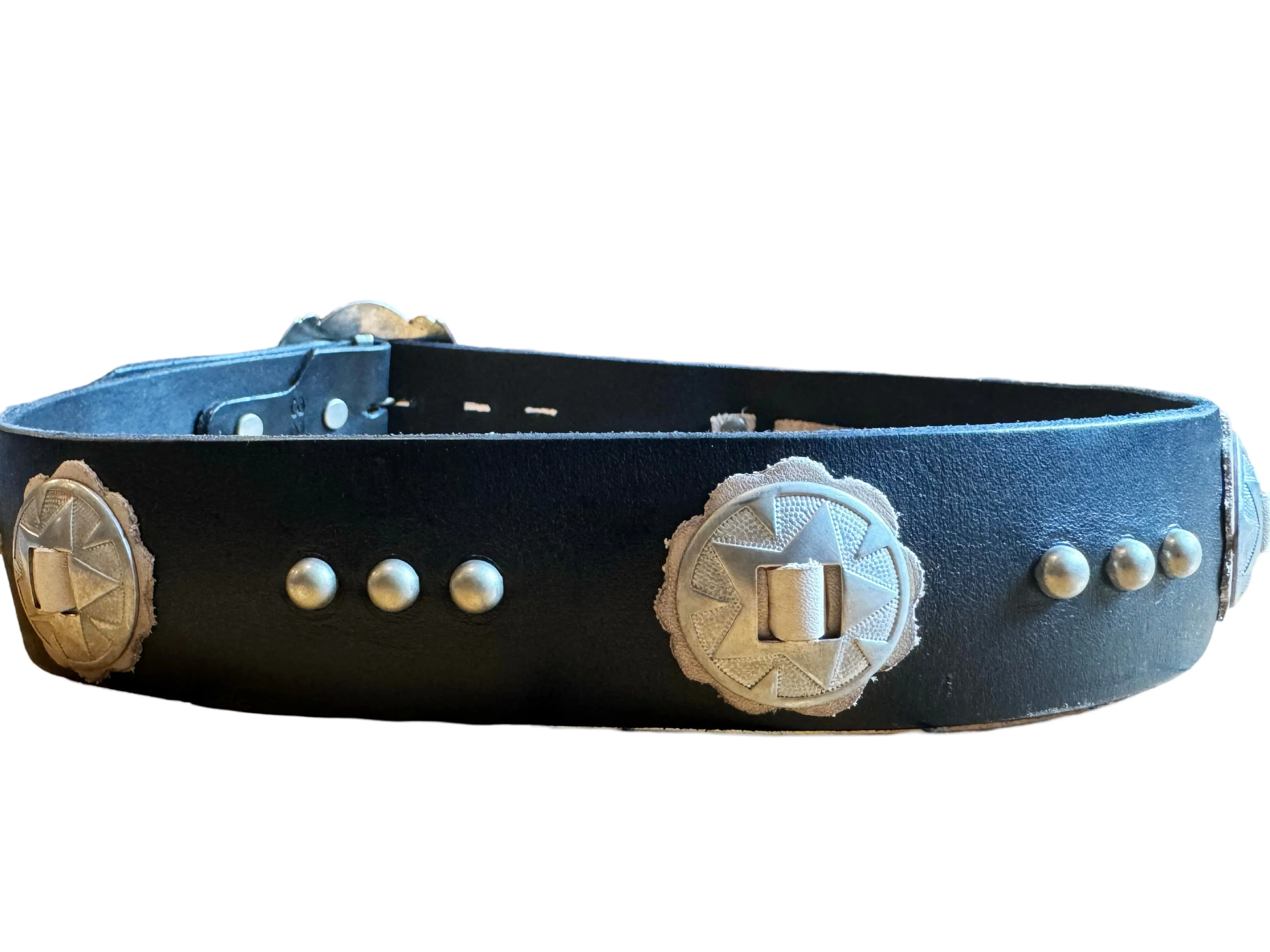 Nickel plated brass concho belt custom made by HTC