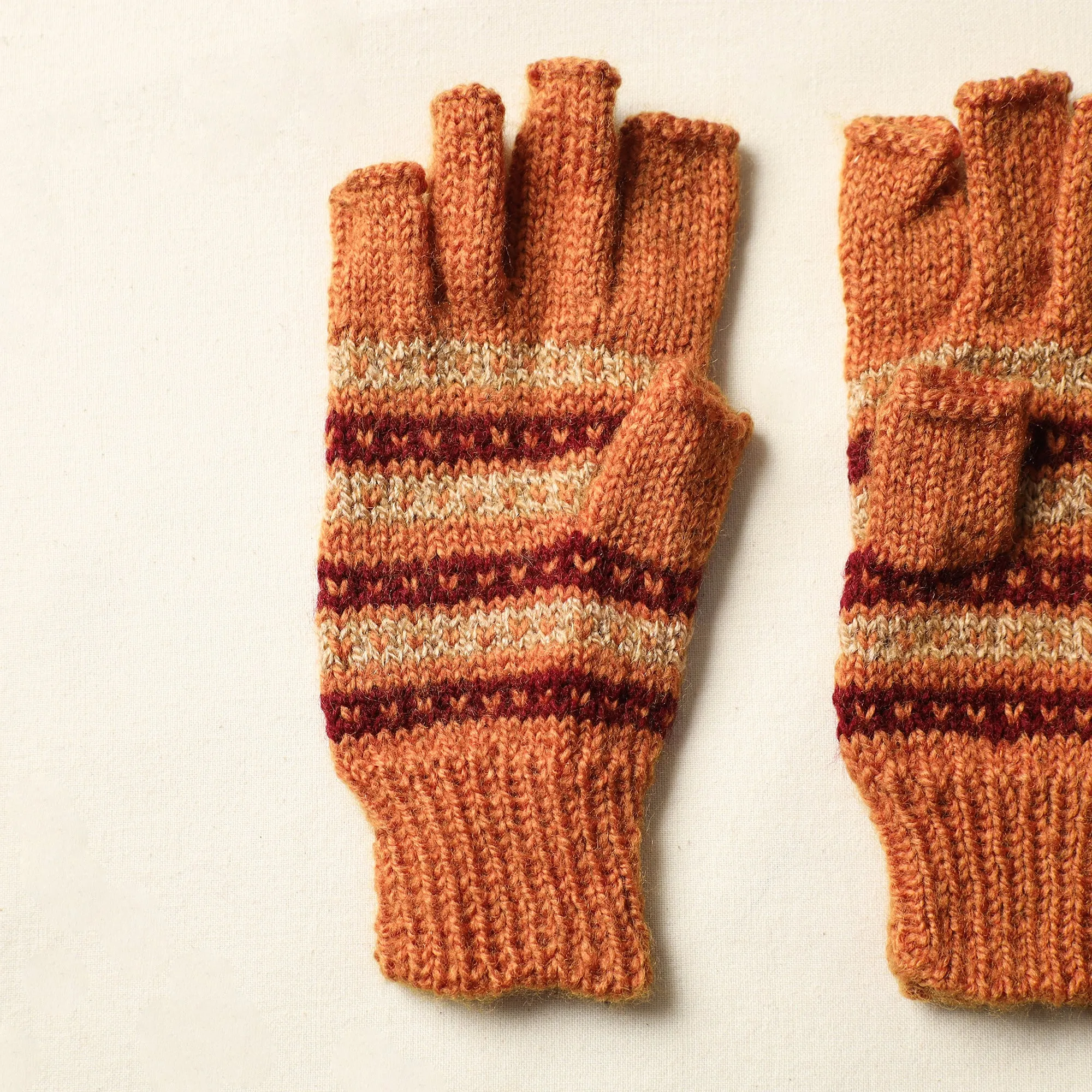 Orange - Kumaun Hand Knitted Woolen Gloves (Adult) 03