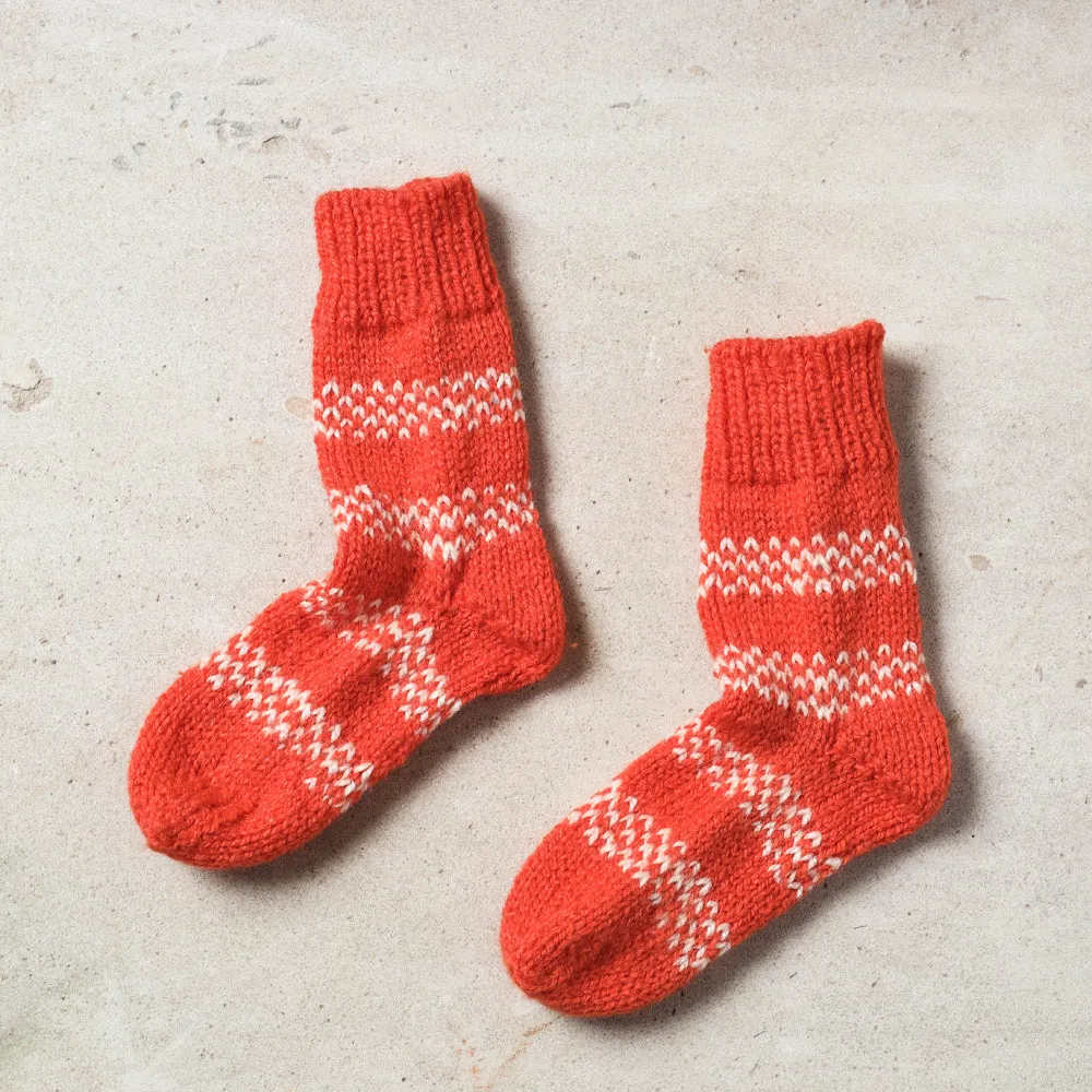 Orange - Kumaun Hand Knitted Woolen Socks - Kids