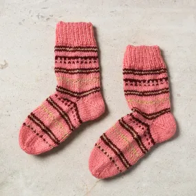 Peach - Kumaun Hand Knitted Woolen Socks - Kids