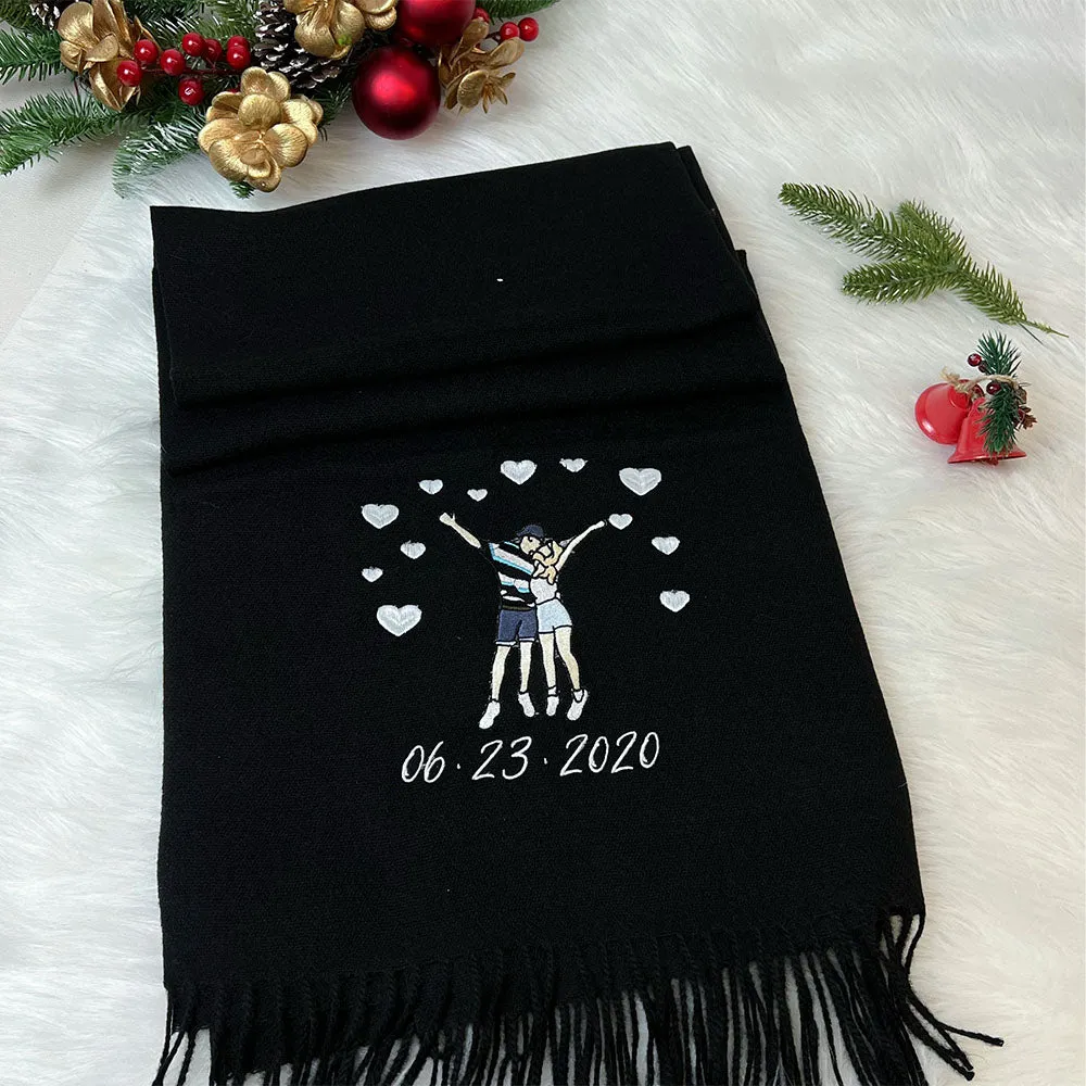 Personalized Photo Embroidered Couple Scarf