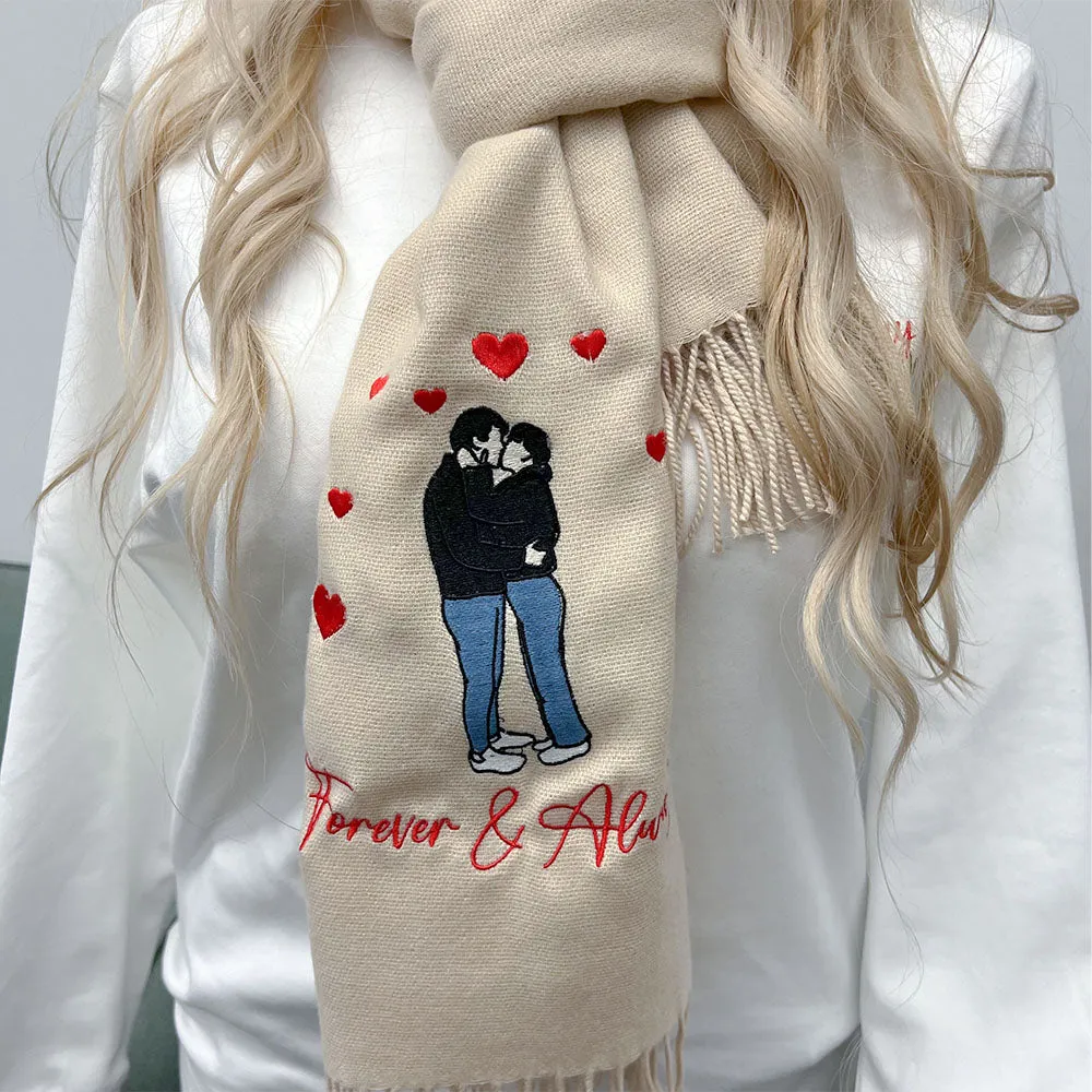 Personalized Photo Embroidered Couple Scarf