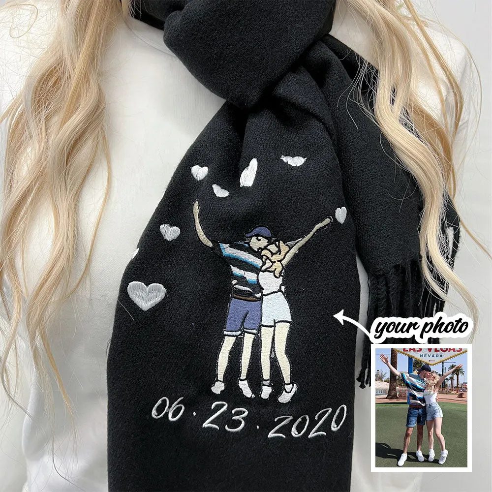 Personalized Photo Embroidered Couple Scarf